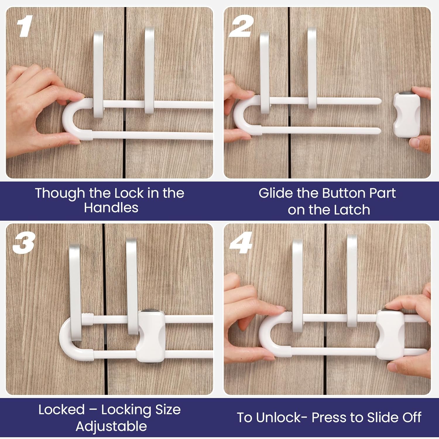 Jetec 10 Pieces Cabinet Locks for Babies, U-Shaped Proofing Drawers Safety Child Locks Adjustable, Easy to Use Childproof Latch for Knob Handle on Kitchen Door Storage Cupboard Closet (Gray, White)