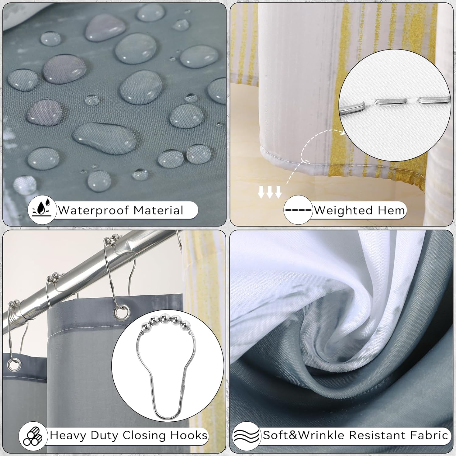 Grey Bathroom Accessories Set, Bathroom Sets with Shower Curtain, Grey Bathroom Accessories with Trash Can, Soap Dispenser, Soap Dish, Toilet Brush Holder, Qtip Holders for Bathroom