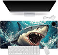 Small Heated Desk Pad 23.6" x 14.2" – Compact Electric Mouse Pad with 3 Heating Levels, Auto Shut-Off, Waterproof PU Surface, Plug-in Warmer for Office or Home Use, Angry Shark