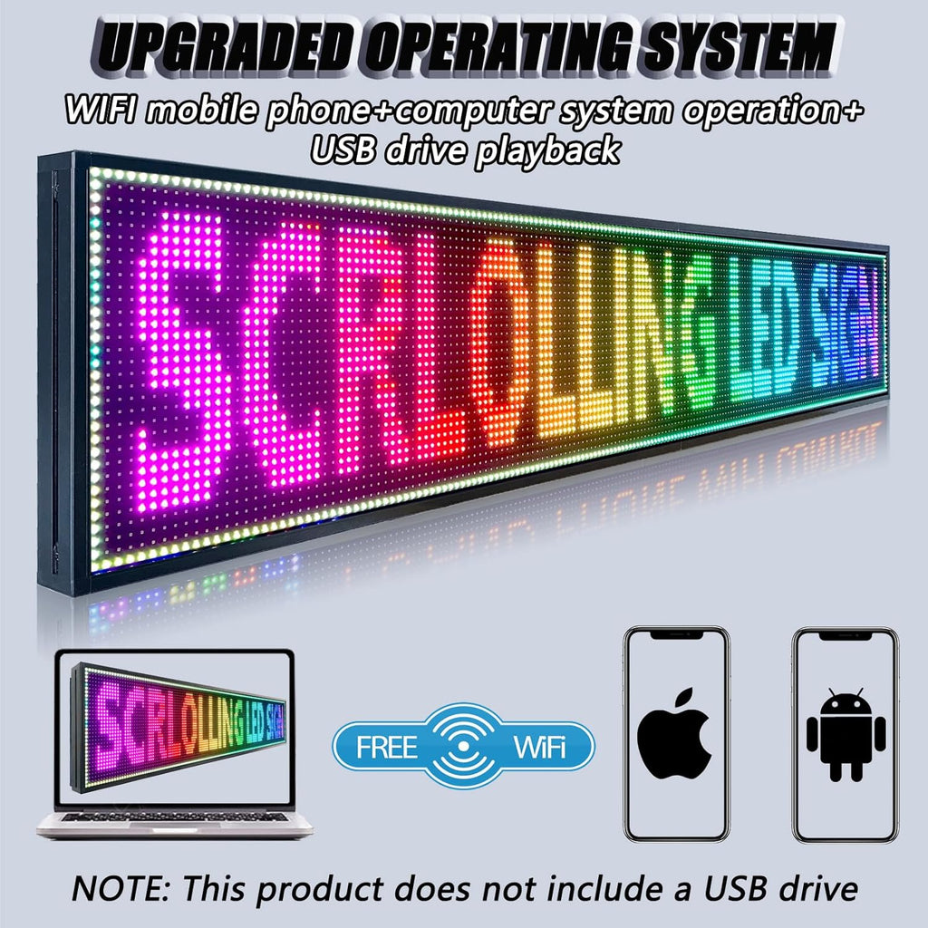 P10 Outdoor Led Sign 77"x14" WiFi Programmable with High Brightness Scrolling LED Sign for Business Digital Advertising Display Electronic Message Board