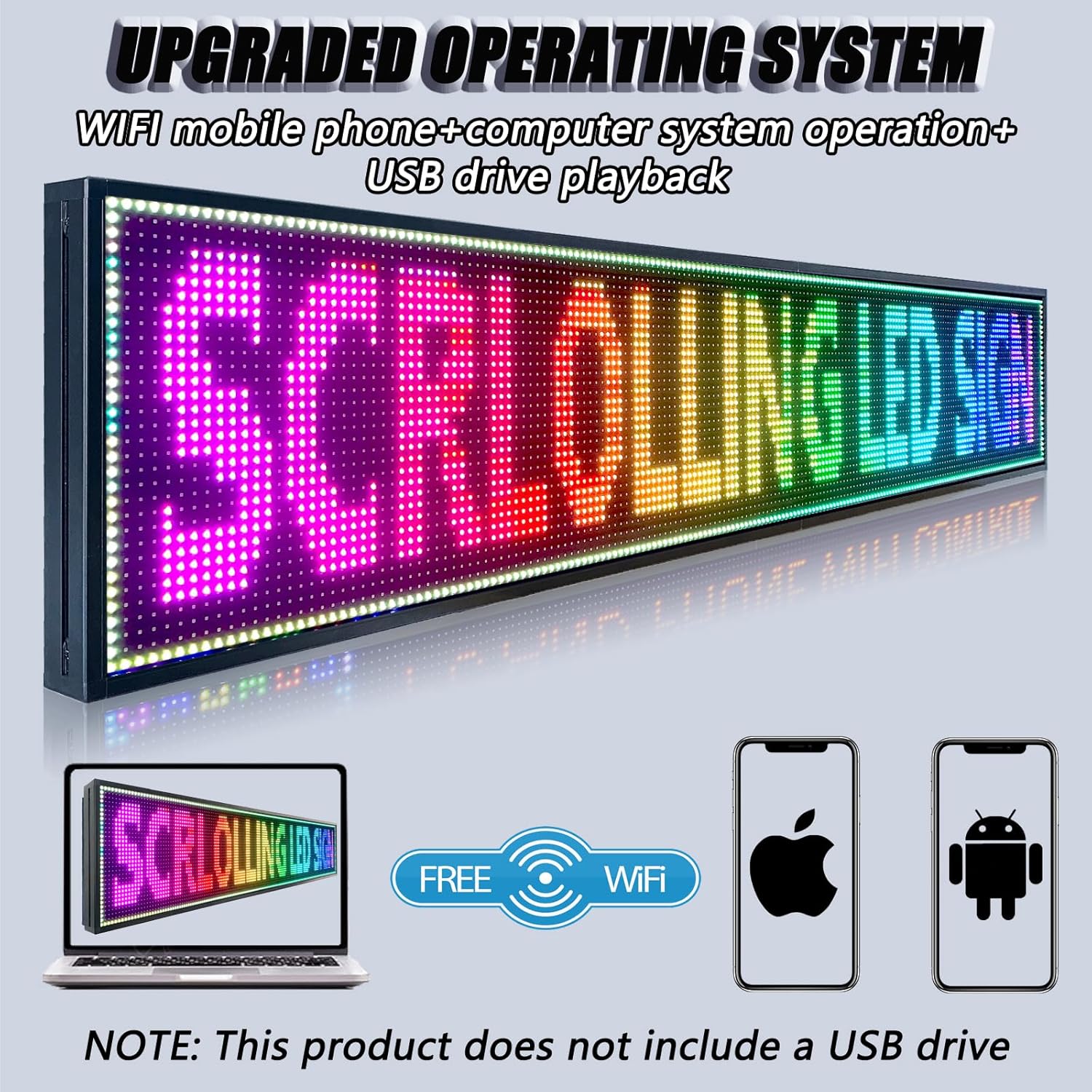 P10 Outdoor Led Sign 77"x14" WiFi Programmable with High Brightness Scrolling LED Sign for Business Digital Advertising Display Electronic Message Board
