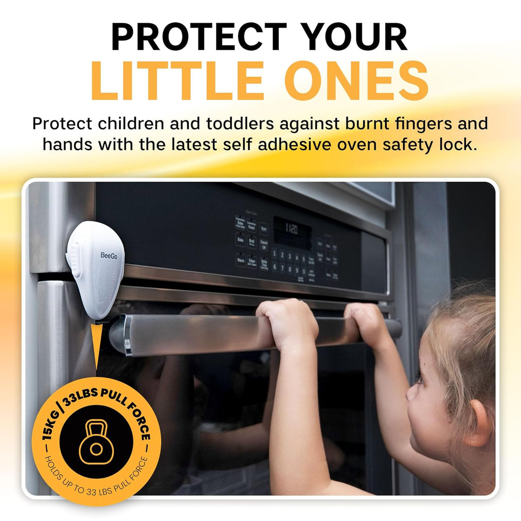 Oven Lock Child Safety – Award Winning Self-Adhesive Baby Proofing Oven Door Latch, Easy Install Heat-Resistant Safety Lock by BeeGo (White)