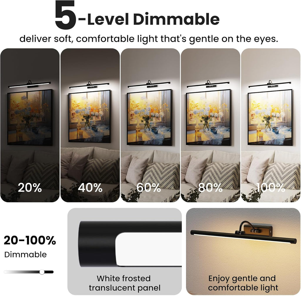 2 Pack Light for Pictures on Wall Black 8000mAh - 24" Cordless Battery Powered Wall Mount Sconce with Dimmable Remote for Oversized Artwork & Gallery