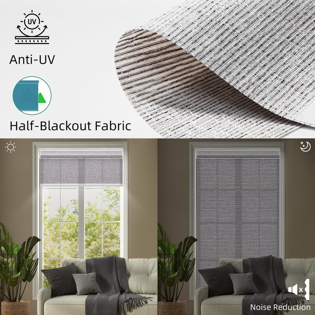 SmartWings Motorized Light Filtering Shades, 70% Blackout, Custom Size, Rechargeable Battery, Works with Matter/Apple HomeKit, Alexa, Thread/Zigbee, Remote Optional, 70% Safari Rock Grey