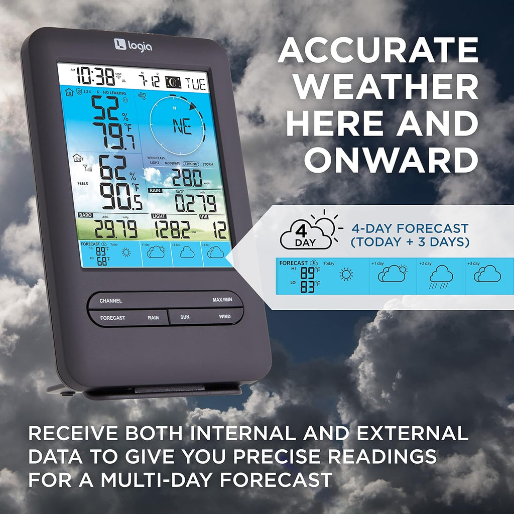 Logia 18-in-1 Wireless Weather Station with 7-in-1 Solar Sensor Array & 4-Day Forecast, Wi-Fi & Large Color Display, Wind Speed/Direction, Rainfall, UV Index, Light Intensity, Temperature & Humidity