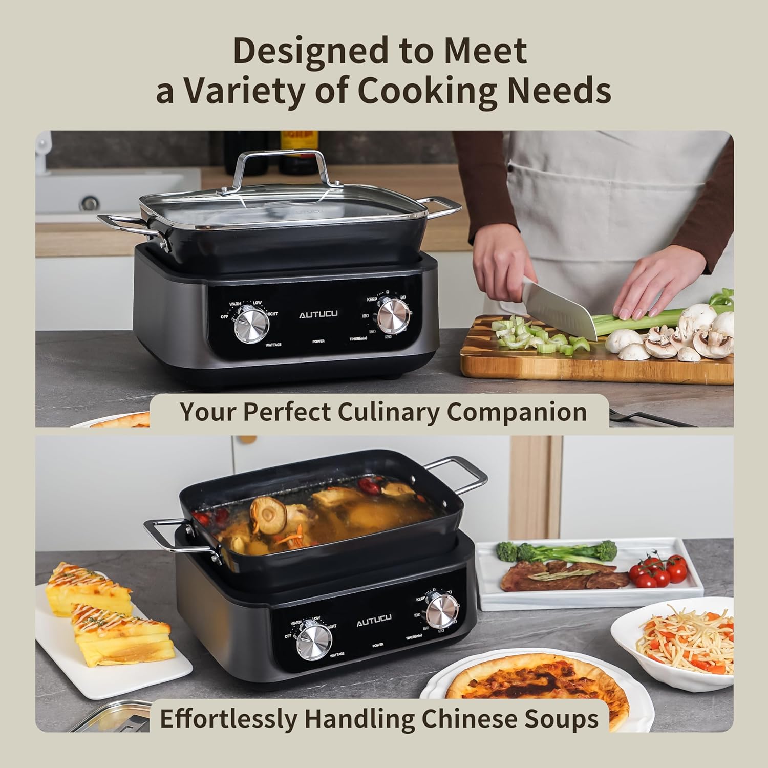 7-Quart Slow Cooker | PFOA-Free Ceramic Coating, Dishwasher Safe Oven Safe to 450°F, Perfect for Large Families, Entertaining (With Timer)