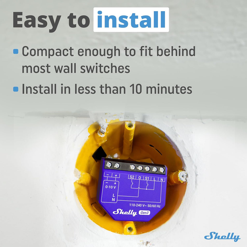 Shelly Dimmer 0/1-10V PM Gen3 | WiFi Smart Dimming with Power Monitoring | Home Automation | Compatible with Alexa & Google Home | iOS Android App | No Hub Required