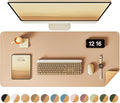 YSAGi Double-Sided Desk Pad, 35.4"x17"Leather Desk Mat, Eco Cork Desk Pad Protector,Large Mouse Pad,Waterproof Desk Blotter for Office/Home(Apricot)