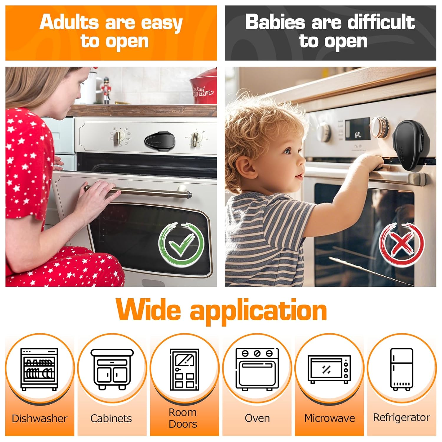 Oven Lock Child Safety (1 Pack), Cabinet Lock Baby Proofing, Baby and Child Proof Lock for Drawer Oven Stove Door, Upgrade Heat-Resistant Material, Easy to Install - Black