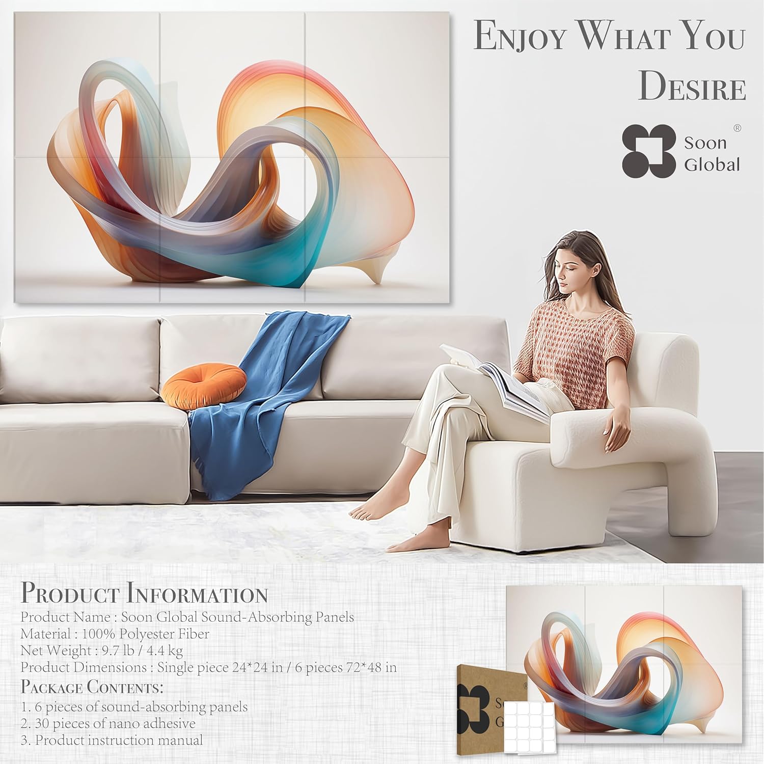 Acoustical Wall Panels, 72 X 48 Inches Art Acoustic Panels, Decorative Acoustic Panels, Acoustic Wall Panels, Sound Absorbing Wall Art, Fluid