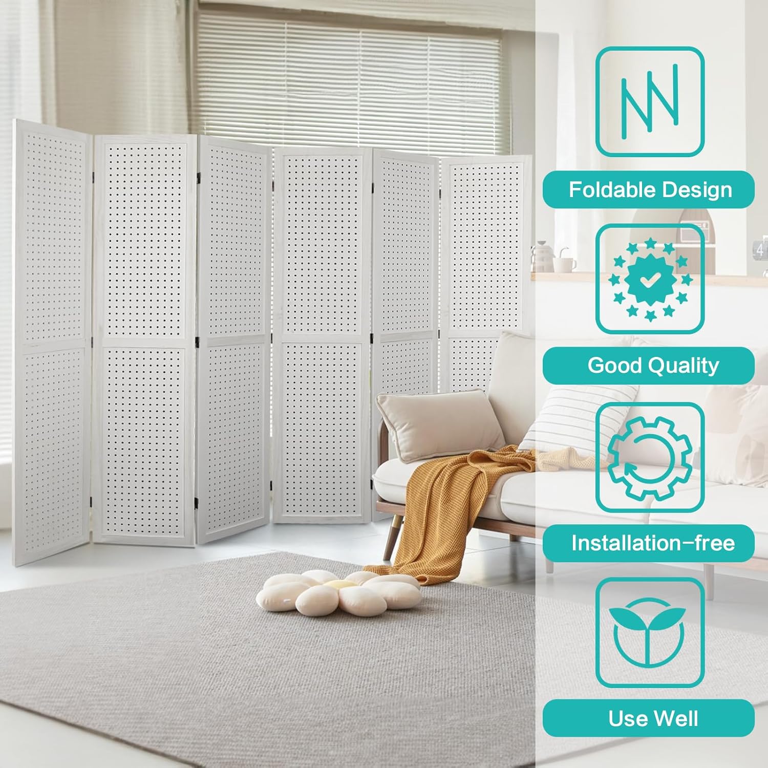 Babion 6 Panel Pegboard Display, Freestanding Folding Privacy Screens for Craft Shows (White)