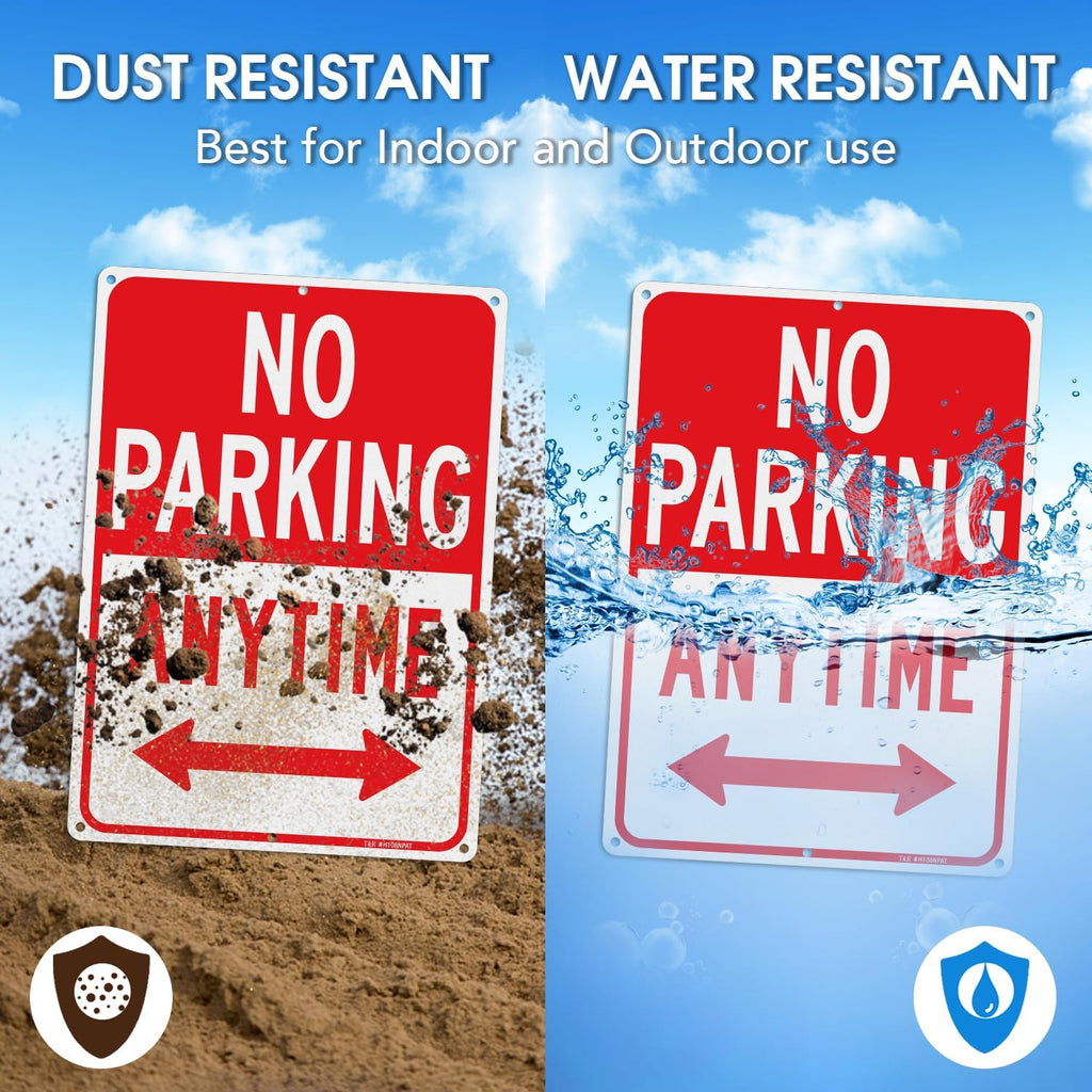 T&R No Parking Anytime Sign - 2 Pack - 14 x 10 Inches Rust Free .040 Aluminum Reflective - UV Protected, Waterproof, Weatherproof and Fade Resistant - 6 Pre-drilled Holes