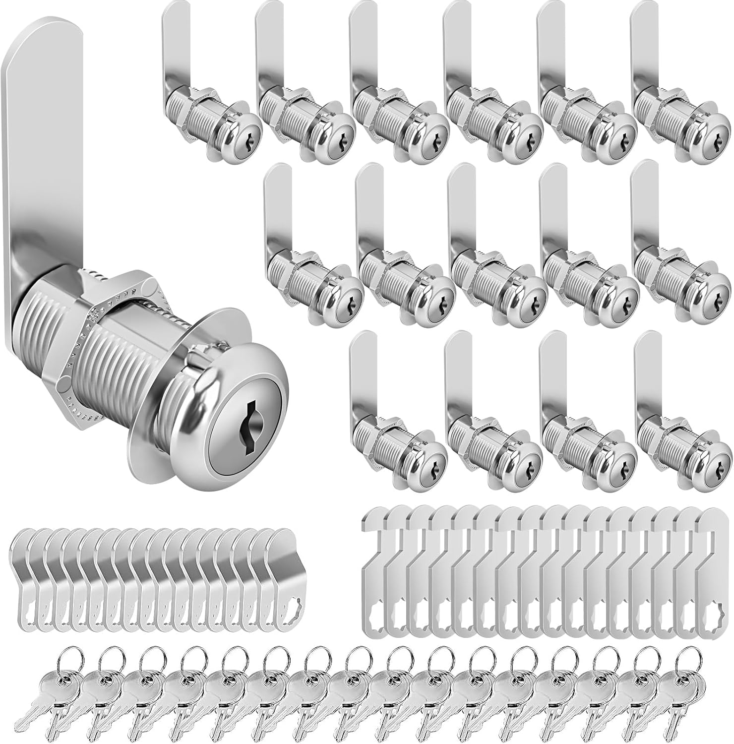 Cam Locks Cabinet Locks Keyed Alike, 1-3/8'' (Length) Cylinder Fits on 1-1/8'' Max Panel Thickness, 16pcs Secure Files Drawers RV Storage Locks Replacement Set, Zinc Alloy Chrome Finish