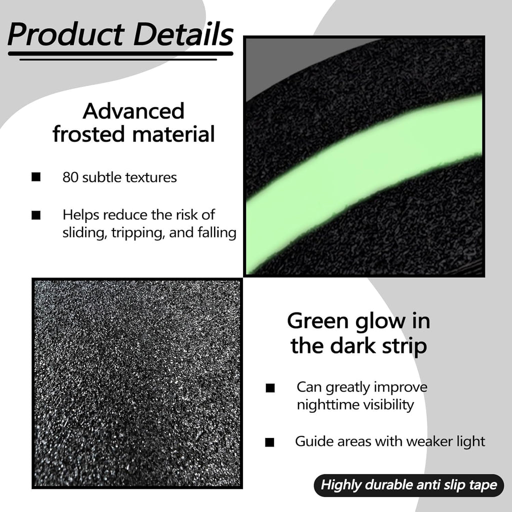 Huakaile Glow in The Dark Tape Anti Slip Grip Tape, 3.93" x 16.4Ft Luminous Reflective Tape, Waterproof Non Skid Traction Tape Strips for Outdoors Steps Indoor Stairs Treads Ladder Floor