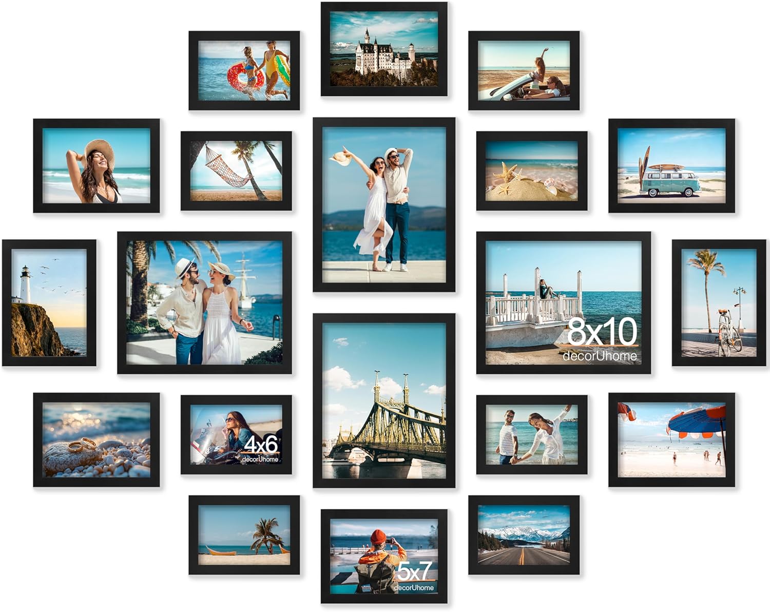 decorUhome Assorted Picture Frames Collage Wall Decor for Photo Gallery Display Set of 20 Including Four 8x10 / Eight 5x7 / Eight 4x6 for Family Wall Decor, Black, 20 Pack