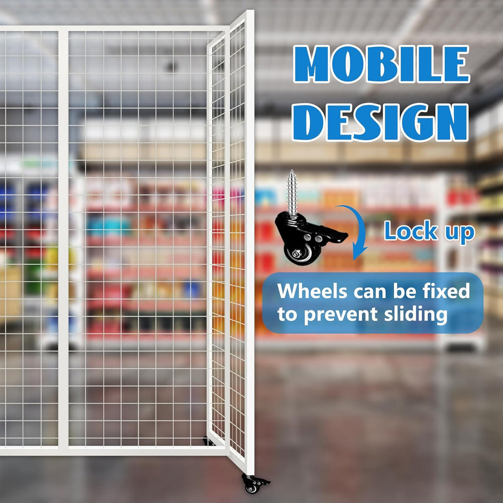 Grid Wall Panels with Wheels, 4 x 5.5Ft Gridwall Panel Display Stand, Sturdy Art Display Panels, Grid Display Stand, White