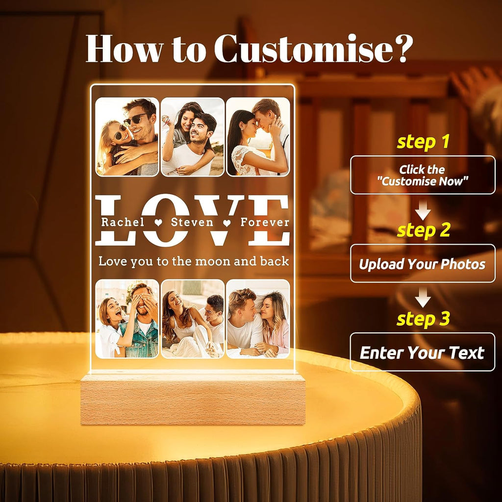 Personalized Anniversary Birthday Gifts for Women Men, Customized Picture Frames, Custom Photo Frame with Photos, Customized Valentines Day Gifts for Him Her Girlfriend Boyfriend