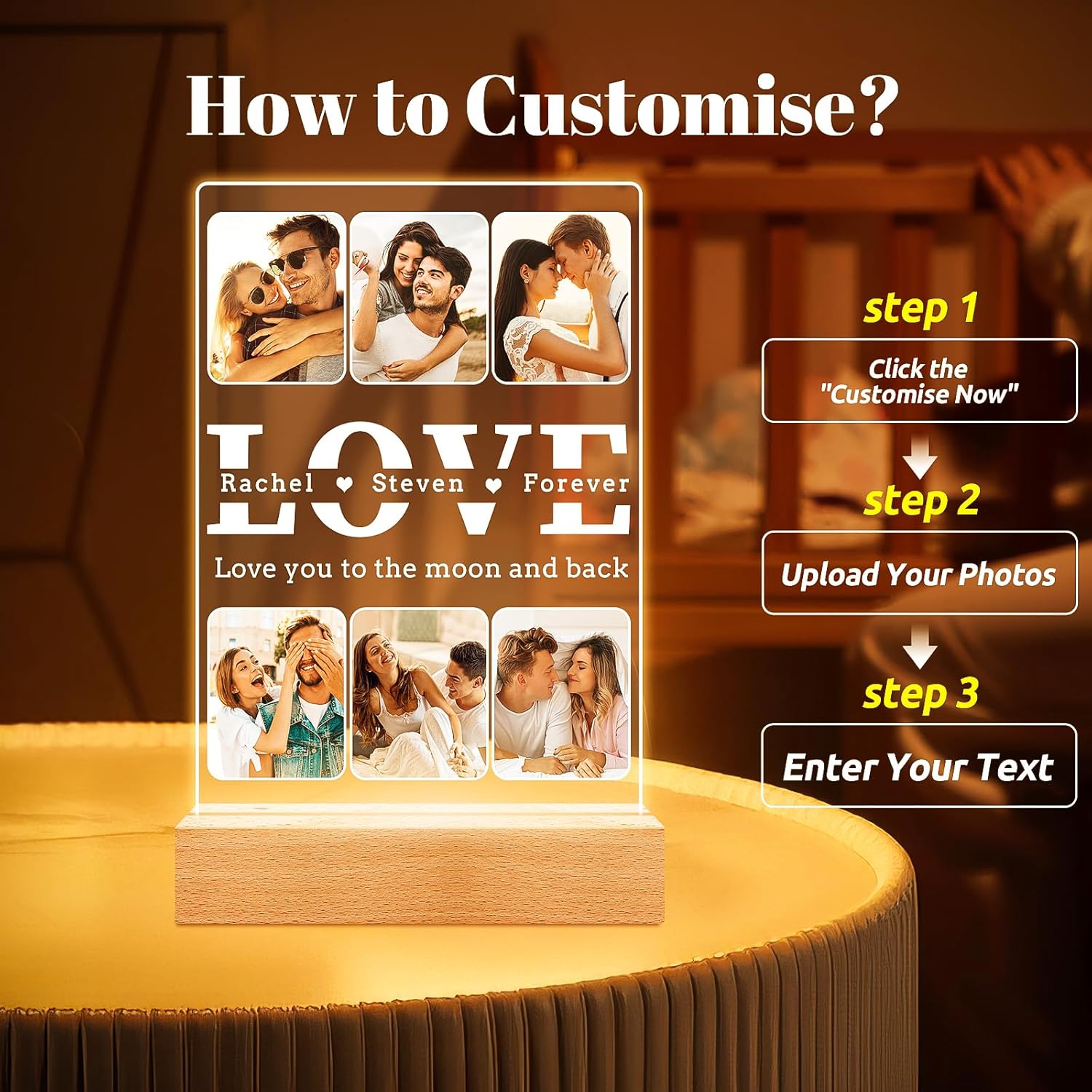 Personalized Anniversary Birthday Gifts for Women Men, Customized Picture Frames, Custom Photo Frame with Photos, Customized Valentines Day Gifts for Him Her Girlfriend Boyfriend