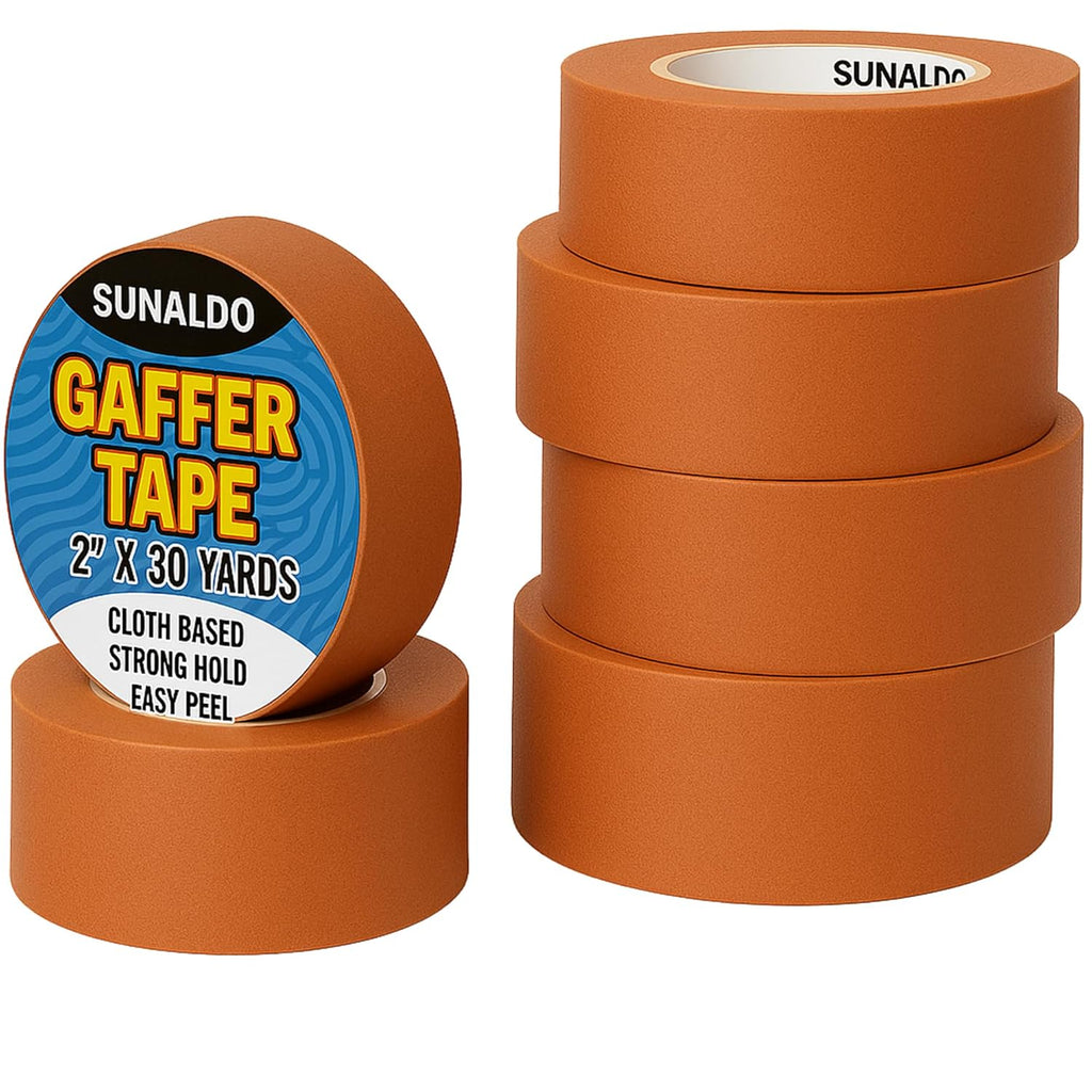 Gaffers Tape (6 Pack) Strong Hold, Easy to Rip, Residue-Free Professional Grade Floor Tape for Electrical Cords, Matte Finish Non Reflective, Weather Resistant (Brown, 2" x 30 Yards)