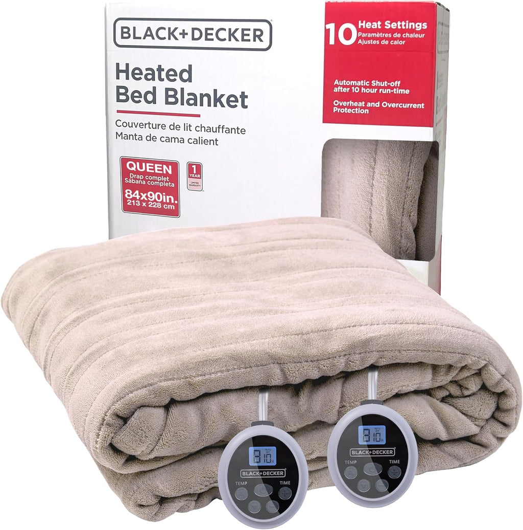 BLACK+DECKER Heated Blanket Electric Queen, Micro Plush Electric Blanket, Heating Blanket with 10 Heating Levels, 10H Timer, Auto Shutoff, Dual Zone Heating, Fast Heating (84x90 inches, Cream)