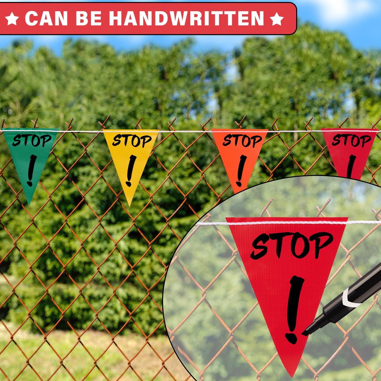 50ft Pennant Banner Flags, 7"x10" Fluorescent Multicolor Safety Flagging Warning Banner for Construction Site/Traffic Control/Boundary Barrier Signs, Perimeter Marking Flags on String, 25 Pcs