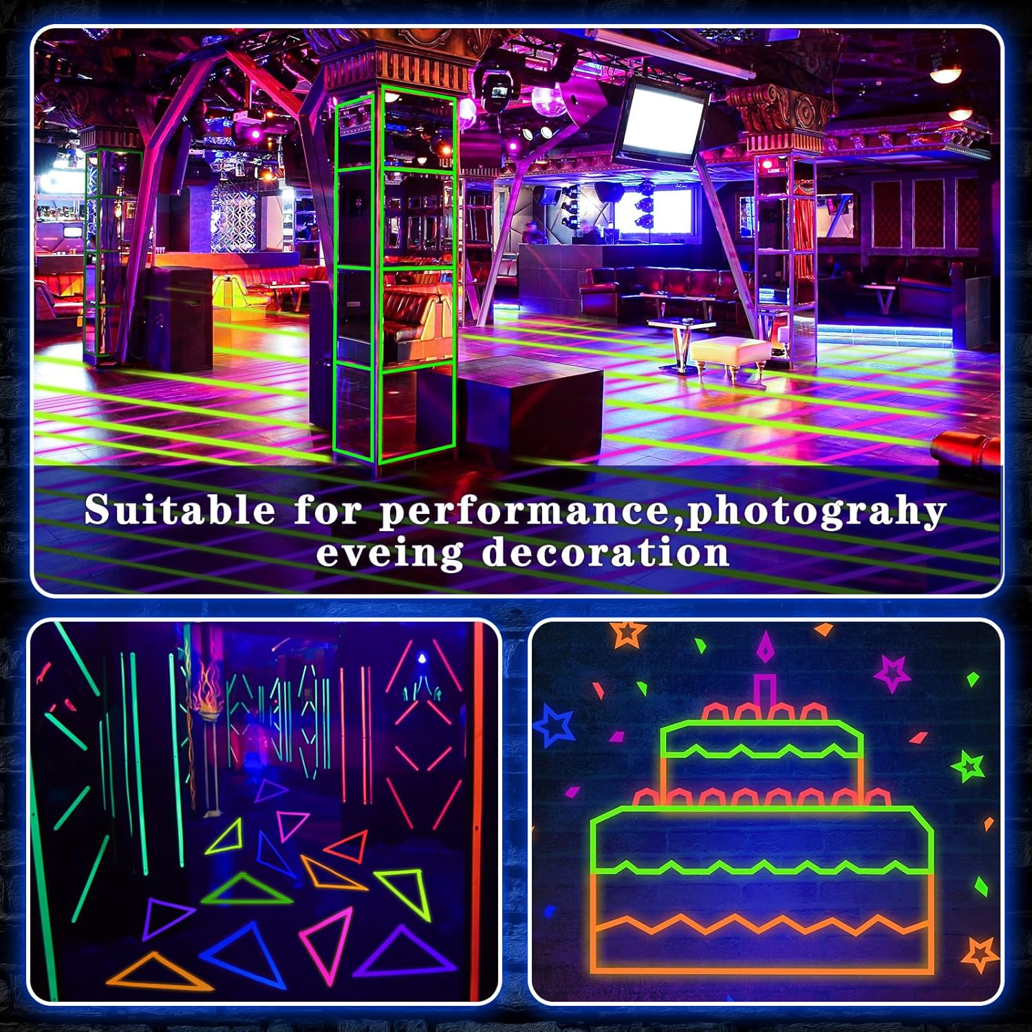 Whaline 6 Colors Neon Gaffer Cloth Tape Fluorescent Rainbow Color UV Blacklight Tape Neon Duct Reflective Tape for UV Party Theatres Staged Dark Areas(1 inch x 16.5 feet)