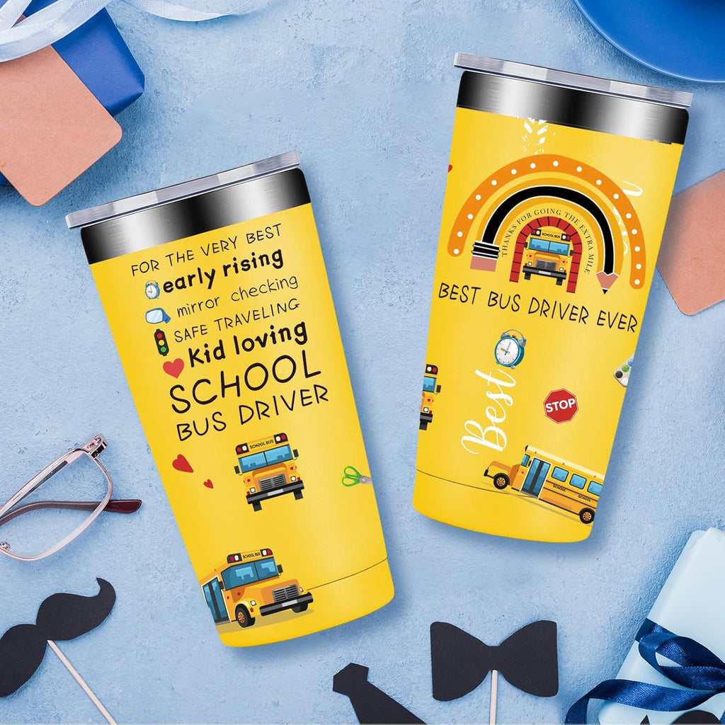 Fufandi School Bus Driver Gifts for Men, Women - Bus Driver Back to School Thank You Appreciation Gifts, Drivers Retirement Birthday Gift - Tumbler Cup 20oz