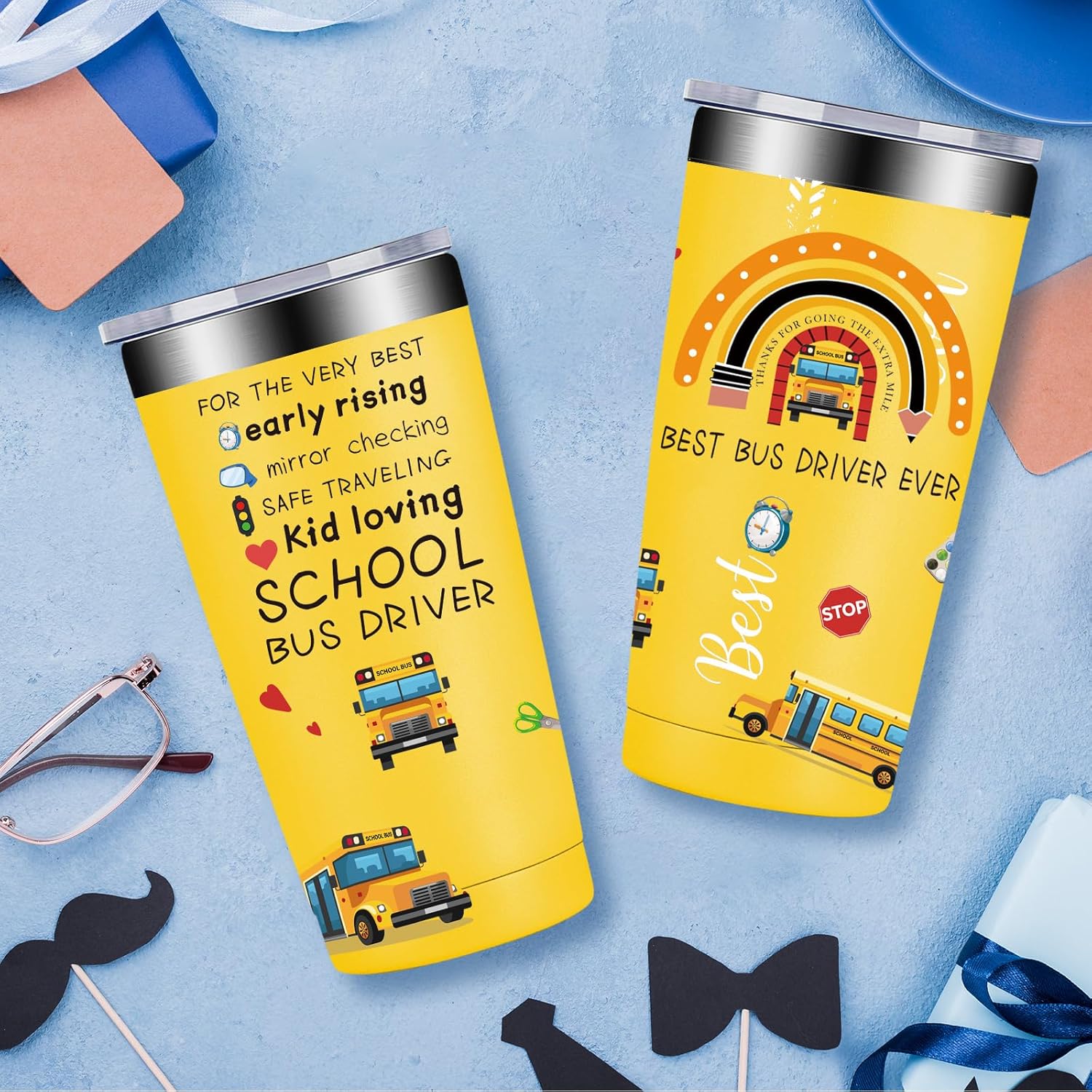 Fufandi School Bus Driver Gifts for Men, Women - Bus Driver Back to School Thank You Appreciation Gifts, Drivers Retirement Birthday Gift - Tumbler Cup 20oz