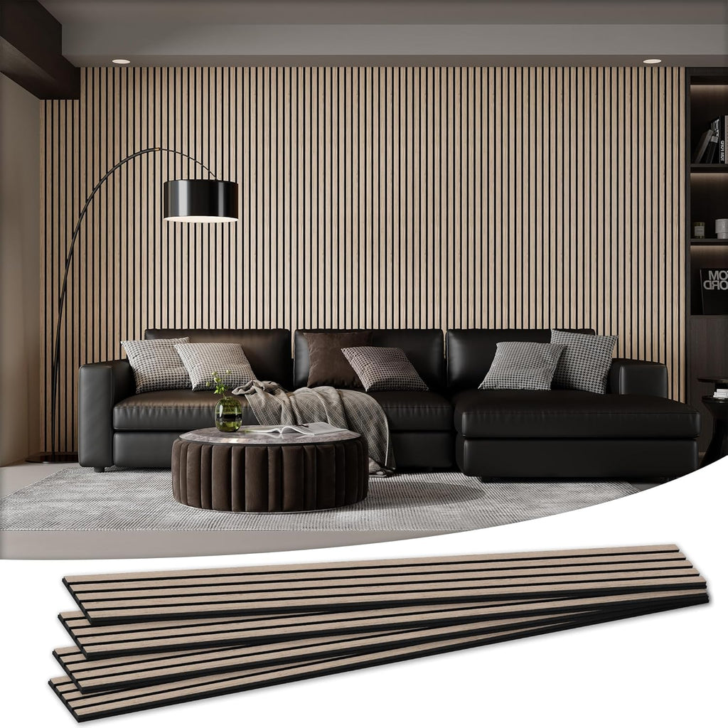 Wood Salt Acoustic Wall Panels, 4 Piece 94" x 12.6" x 0.8" Soundproof Wooden Wall Panels, 3D Fluted Sound Absorbing Panel, Rustic Walnut
