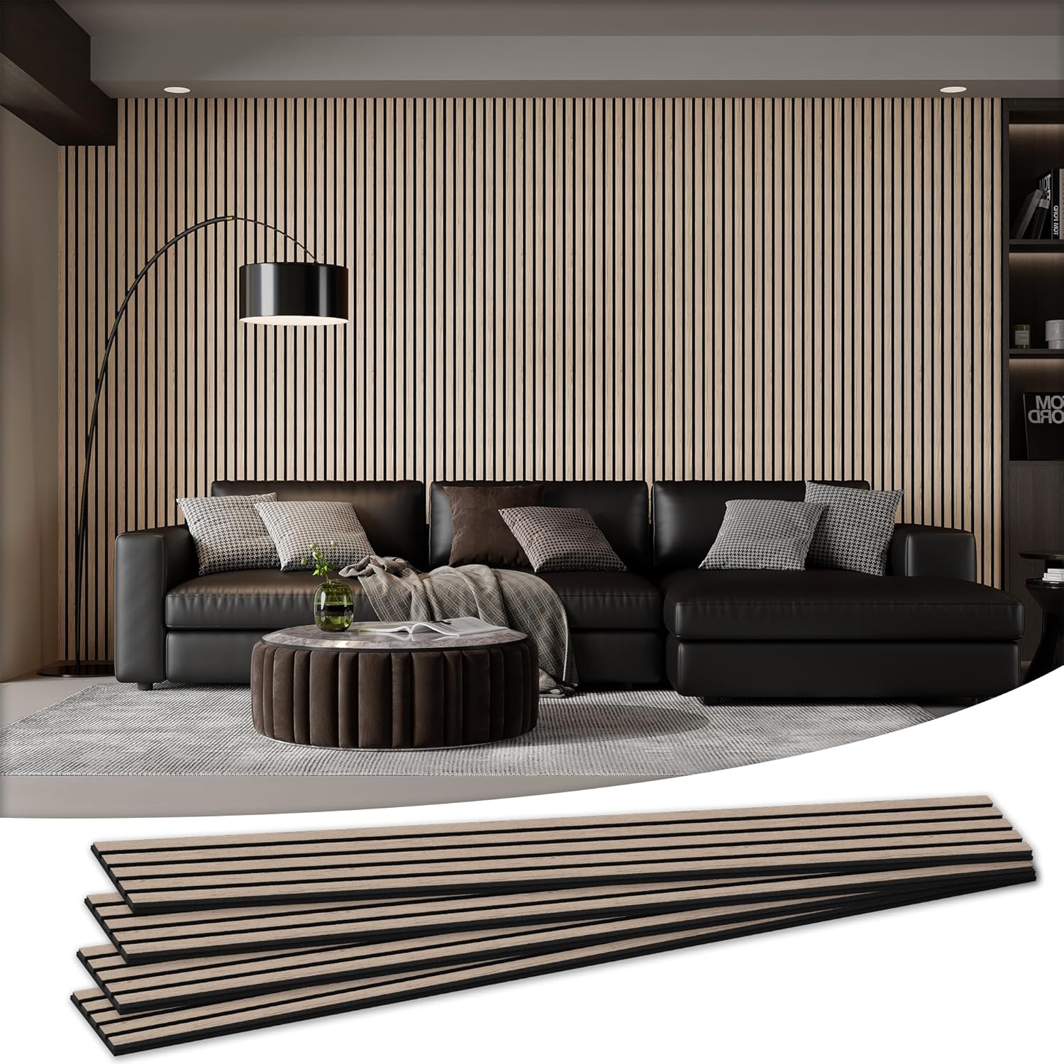 Wood Salt Acoustic Wall Panels, 4 Piece 94" x 12.6" x 0.8" Soundproof Wooden Wall Panels, 3D Fluted Sound Absorbing Panel, Rustic Walnut