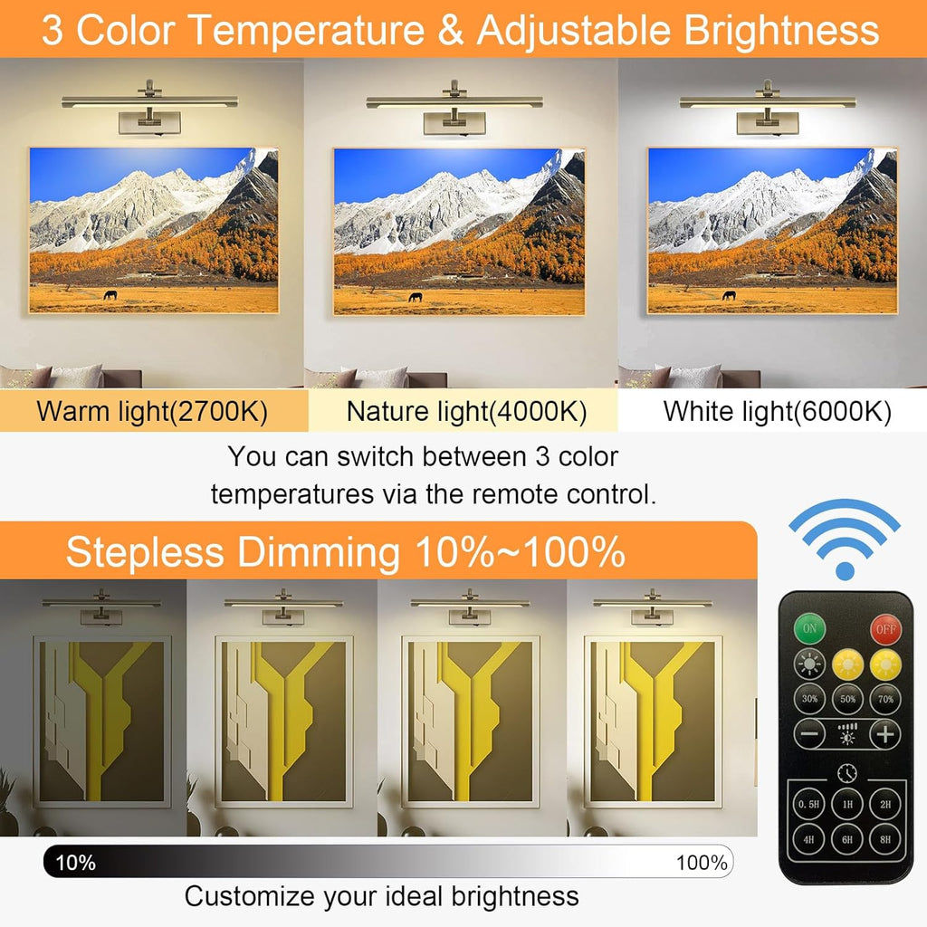 LED Picture Lights for Wall Rechargeable, Battery Operated Art Light for Paintings Wireless,15.7inch Antique Bronze Gallery Light for Artwork