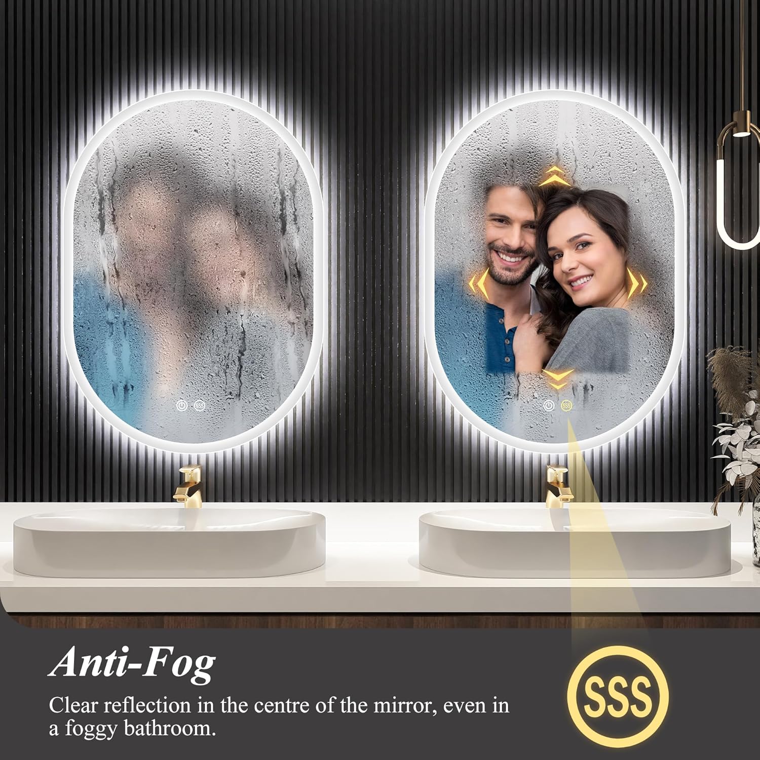 S'bagno 2pcs 28x20 inch Oval-Led-Bathroom-Mirror Dimmable Brightness, Lghted-Bathroom-Mirror with Defogger, Touch-Buttons, Lights Color Changing, Vertical and Horizontal