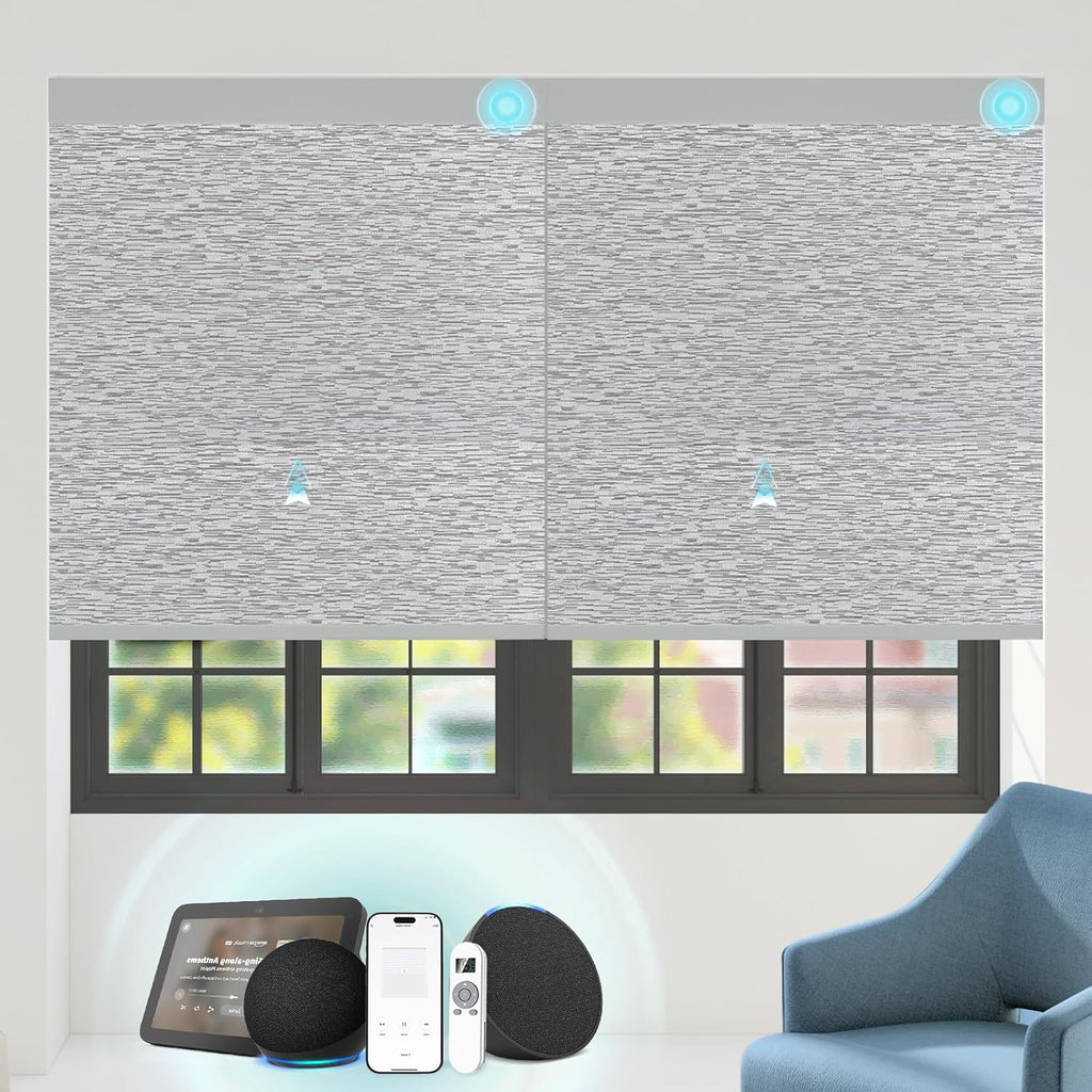 Motorized Blinds with Remote Custom Size Blackout Smart Roller Shades Compatible with Alexa Google, Electric Blinds for Windows