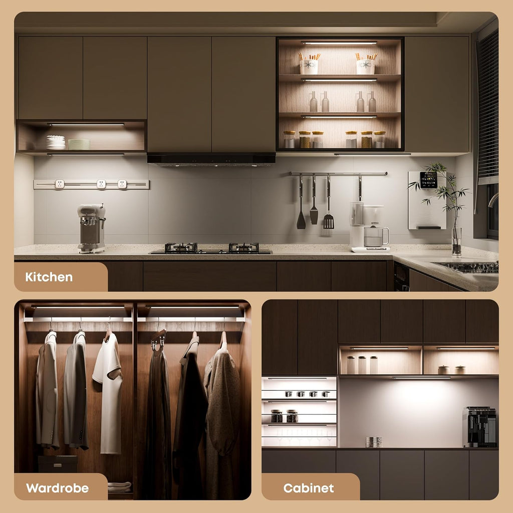 Under Cabinet Kitchen Lights, Motion Sensor Dimmable 21cm 1500mAh 6500K LED Under Counter Rechargeable Wardrobe Indoor Night Lights for Kitchen Shelf Stairs Closet 2 Pack