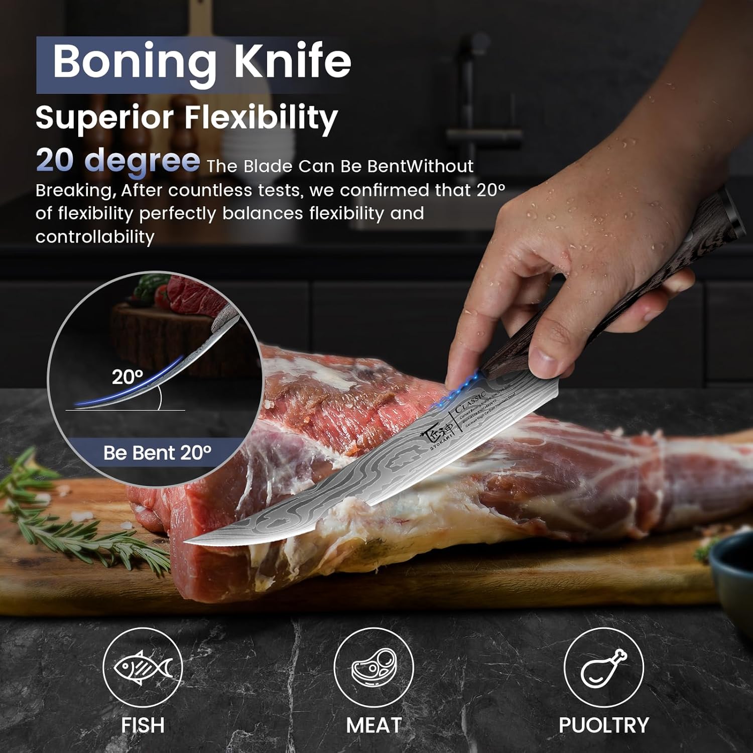Butcher Knife Set, 3 PCS Kitchen Knives Set for Cutting, Meat Cleaver Chef Knife Set, Japanese Style High Carbon Steel Knives Set, Chopping & Slicing & Boning for Home and BBQ, Christmas gift