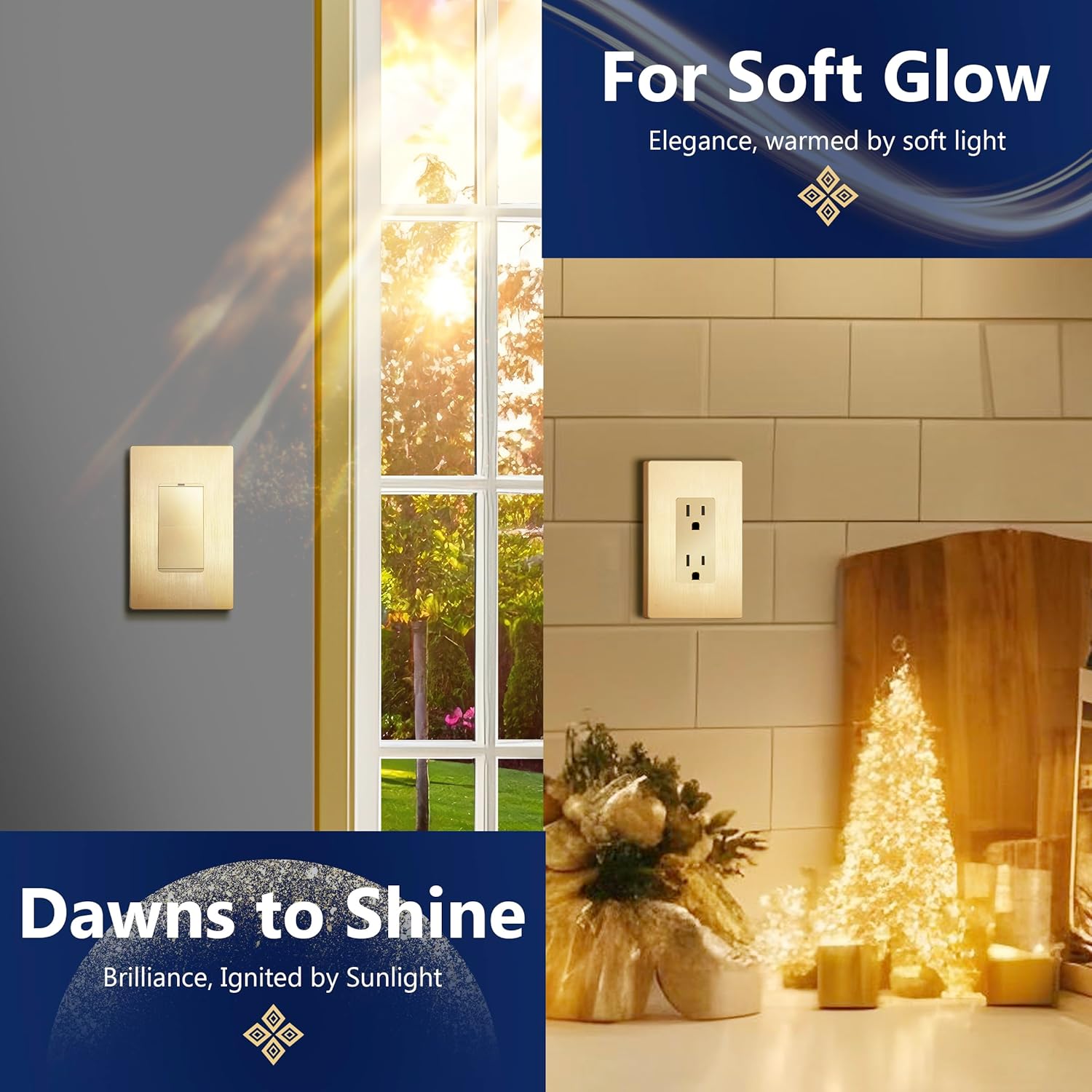 LIDER Brushed Finish Decorator Switch Cover, Screwless Wall Plate, Mid-Size 1-Gang 4.88" x 3.11", Unbreakable Polycarbonate Thermoplastic, UL Listed, LSWP-31M-BGD, Brushed Gold