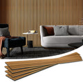 Art3d 4-Pack 94.5 x 7.9 inch Acoustic Wood Slat Wall Panels for Interior Decor, 3D Fluted Sound Absorbing Wood Paneling for Accent Wall Ceiling Kitchen Living Room Bedroom Office, Warm Teak