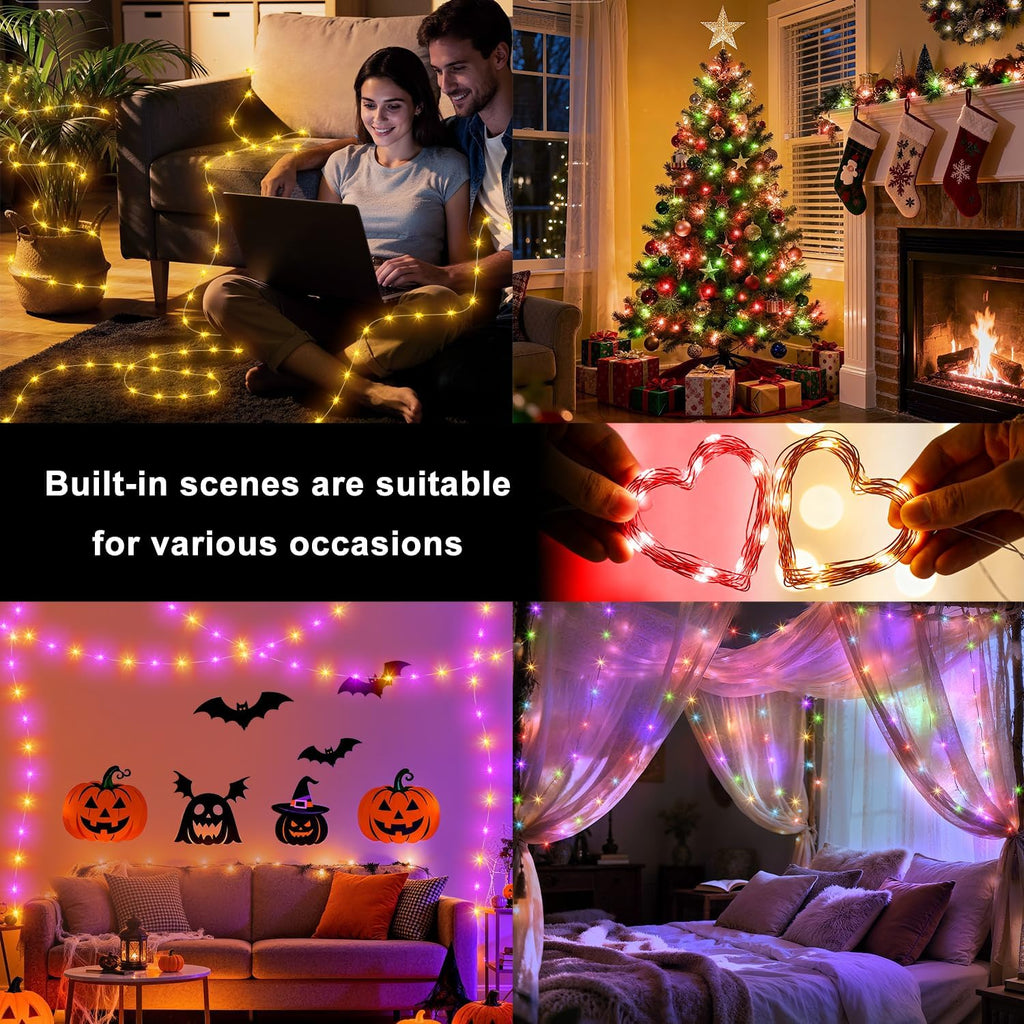 200 LED Smart String Lights, 66FT Twinkle Lights Plug in with Remote & App Control, Warm White + RGB Music Sync Timer Indoor String Lights, for Bedroom Classroom Holiday Decor