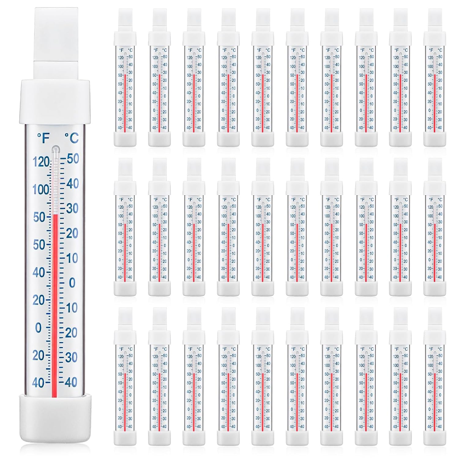 30 Pack Refrigerator Freezer Thermometer, Long Strip Hanging Standing Analog Thermometer with Fahrenheit Celsius for Kitchen Fridge Freezer Cooler (-40 to 122°f/-40 to 50°c)