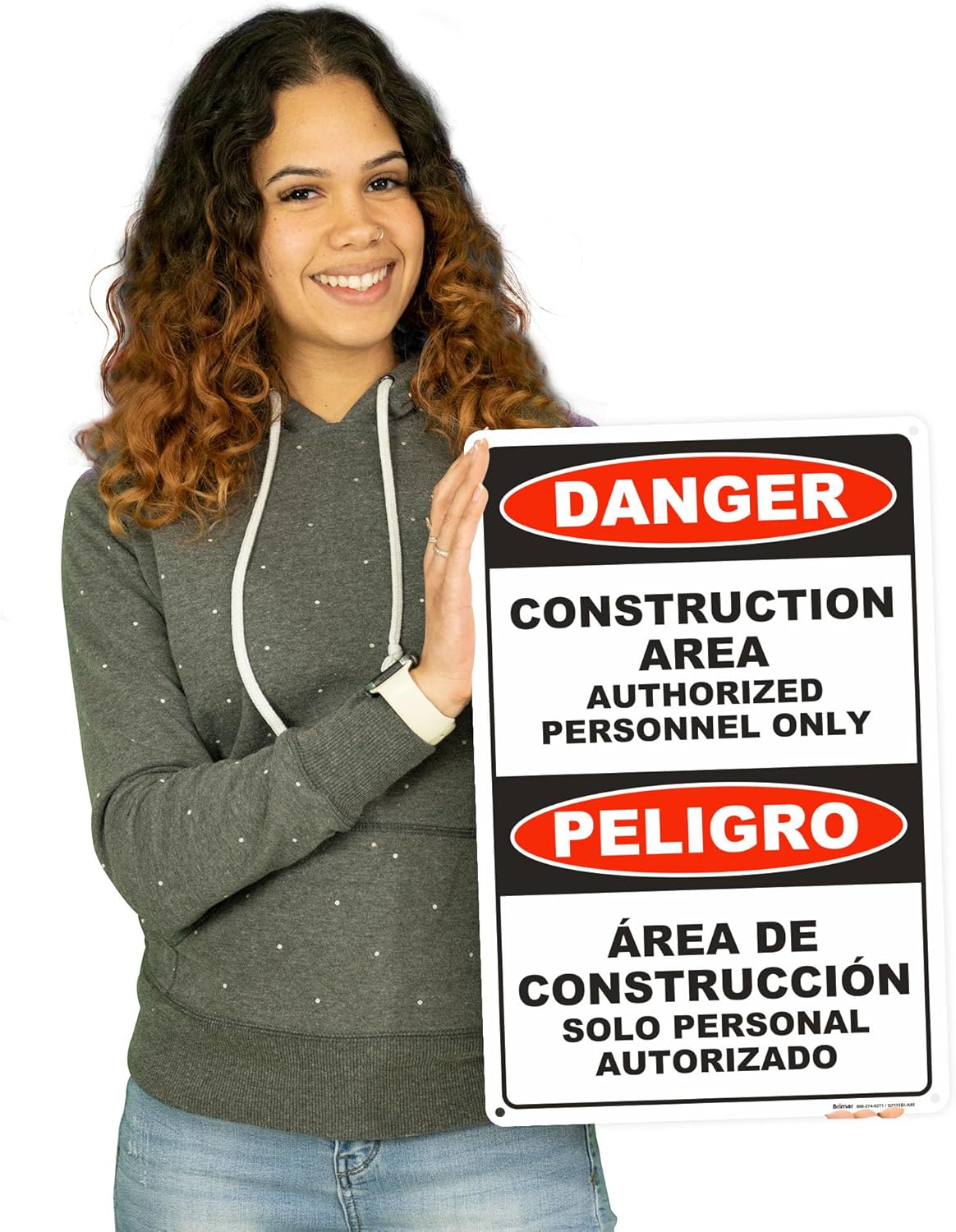 Brimar - 12" x 18" - Bilingual Danger Construction Area Authorized Only Sign - .055″ Polyethylene Plastic - Bold Text - Easy Installation