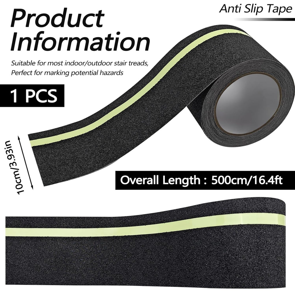 Huakaile Glow in The Dark Tape Anti Slip Grip Tape, 3.93" x 16.4Ft Luminous Reflective Tape, Waterproof Non Skid Traction Tape Strips for Outdoors Steps Indoor Stairs Treads Ladder Floor