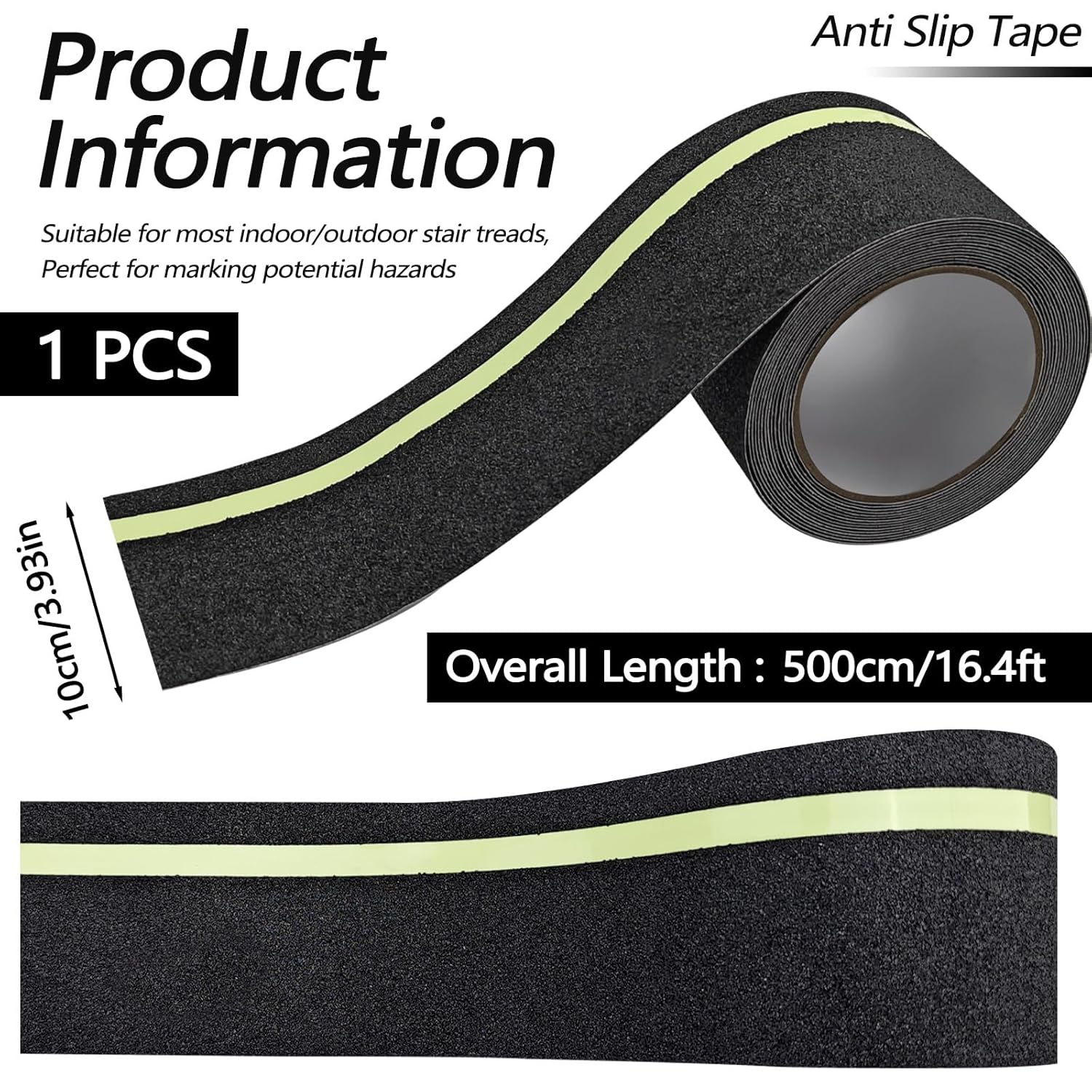 Huakaile Glow in The Dark Tape Anti Slip Grip Tape, 3.93" x 16.4Ft Luminous Reflective Tape, Waterproof Non Skid Traction Tape Strips for Outdoors Steps Indoor Stairs Treads Ladder Floor