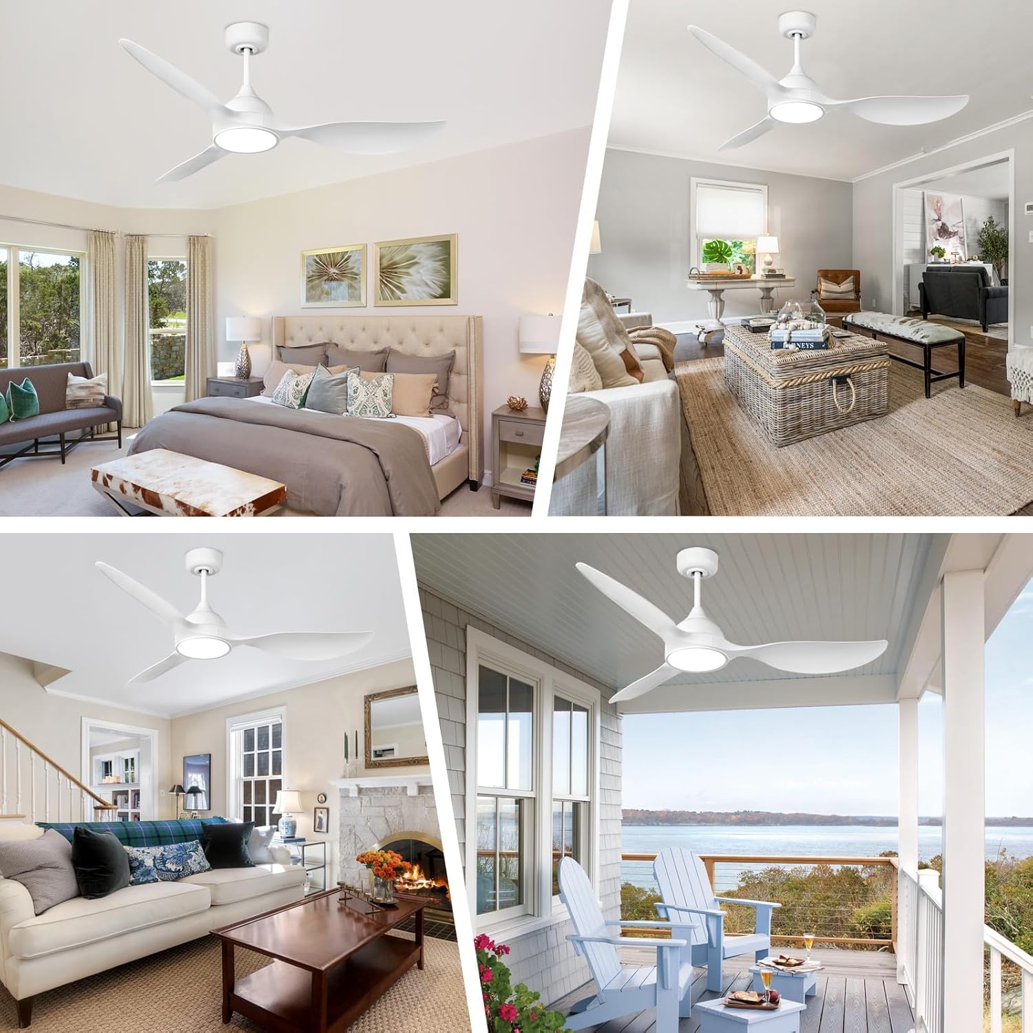 reiga 52 inch White Modern Ceiling Fans with Lights Remote Control, Quiet Reversible DC Motor, 3 Blade High Flow for Living Room Bedroom Farmhouse