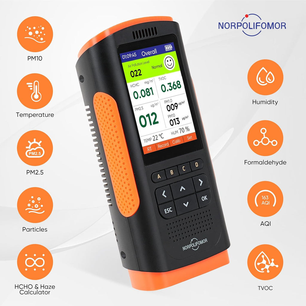Real Time Air Quality Detector AQI Air Quality Monitor Indoor, Formaldehyde,TVOC Meter, PM2.5 Sensor for Cars,Homes,Schools,Offices