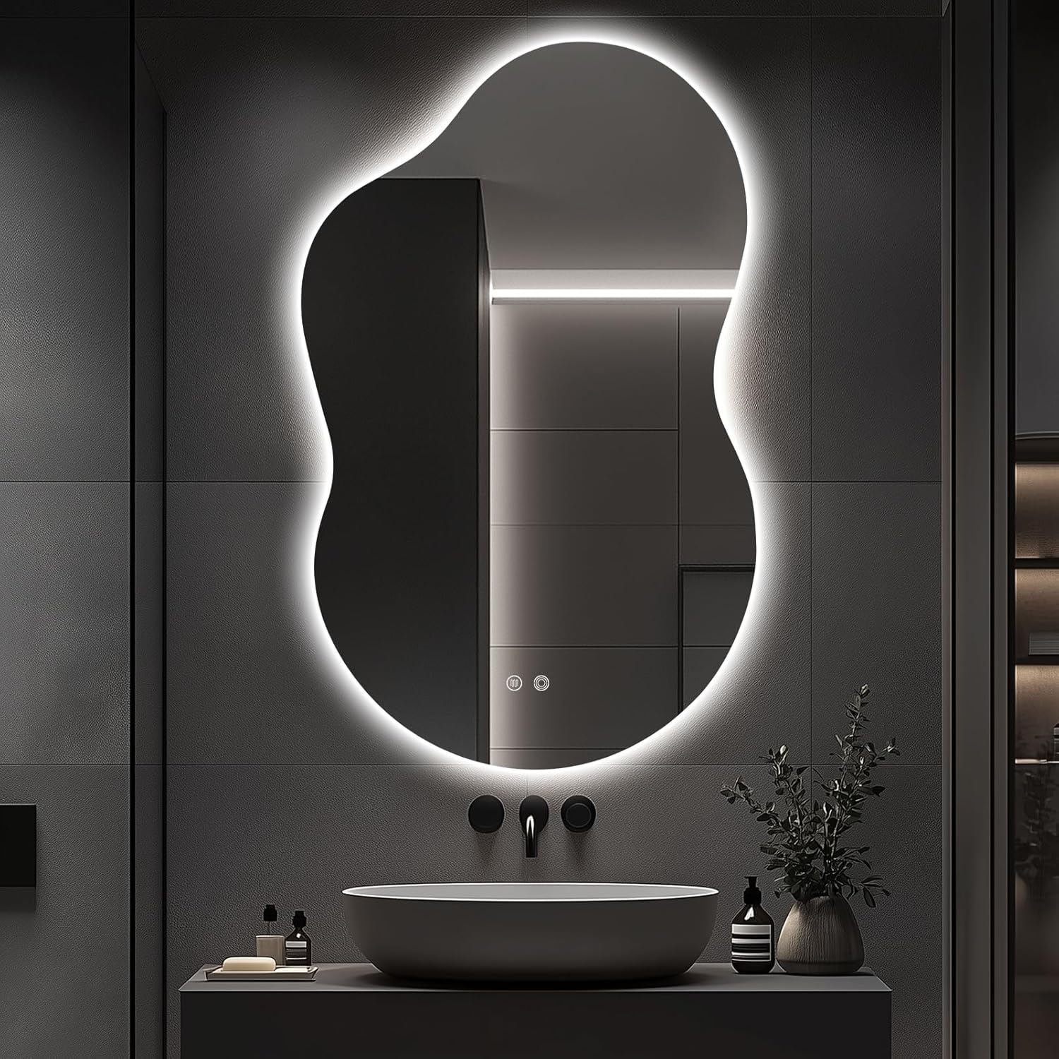 48"x30" Irregular LED Lighted Vanity Mirror for Bathroom, Backlit Only, Anti-Fog, 3-Color Dimmable Lighting, Wall Mount [Horizontal/Vertical]