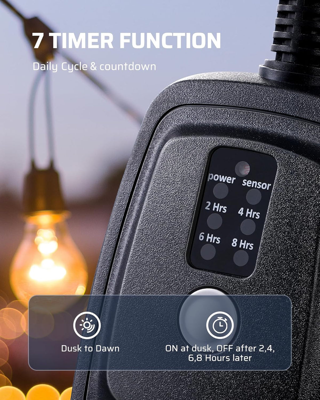 DEWENWILS Light Sensor Timer Waterproof, Plug in Timer Switch, 100 ft Range Remote Control with 2 Grounded Electrical Outlets for Christmas Outdoor String Lights, 15A 1/2HP UL Listed