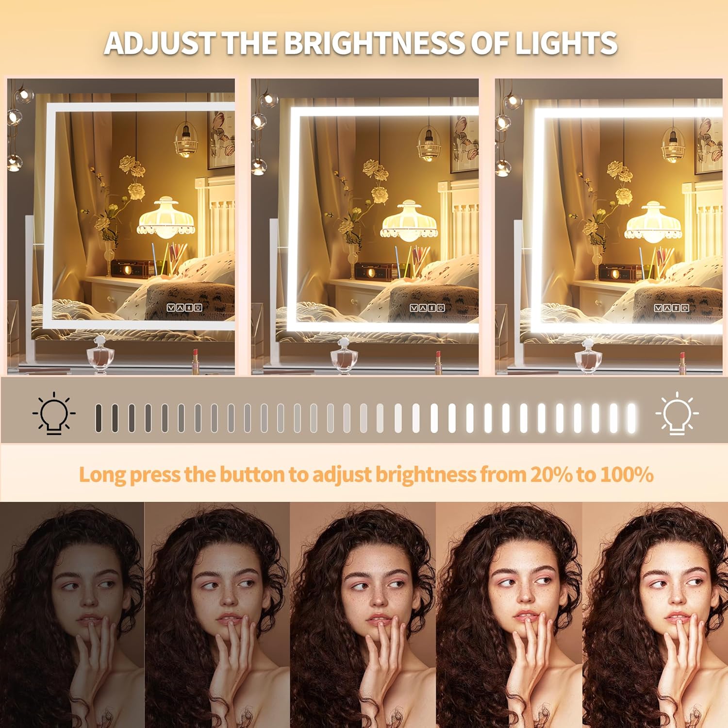 Hasipu Vanity Mirror with Lights and Bluetooth Speaker, 29.5" x 21.3" LED Makeup Mirror, Light up Mirror with 10X Magnification, USB Charging Port, Smart Touch 3 Colors Dimmable (White)