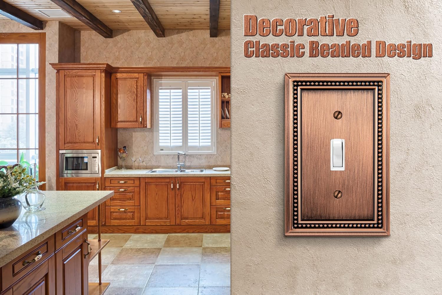 Henne Bery Sunken Pearls Heavy Duty Decorative Wall Plate Switch Plate Outlet Cover (Single Toggle, 2 Pack, Antique Copper)