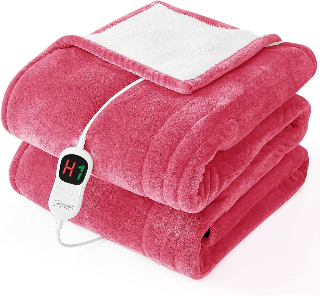 Homemate Electric Heated Blanket Twin - 62"x84" Heating Bed Blankets Throw with 10 Heating Levels 8 Hours Auto Off Fast Heating Over-Heated Protection Ultra Soft Warm Flannel ETL Certified