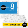 Simply 20x21.5x1 Air Filter, Merv 8, 6 Pack, For Home AC Furnace & HVAC (Actual Size: 20x21.5x0.75") DUST, Pet, & Allergy Control